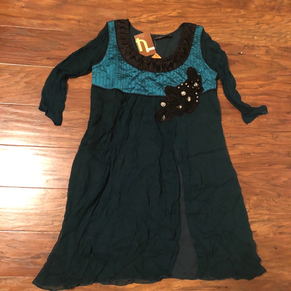 🌸 Teal Indian Pakistani Kurti top with embroidery